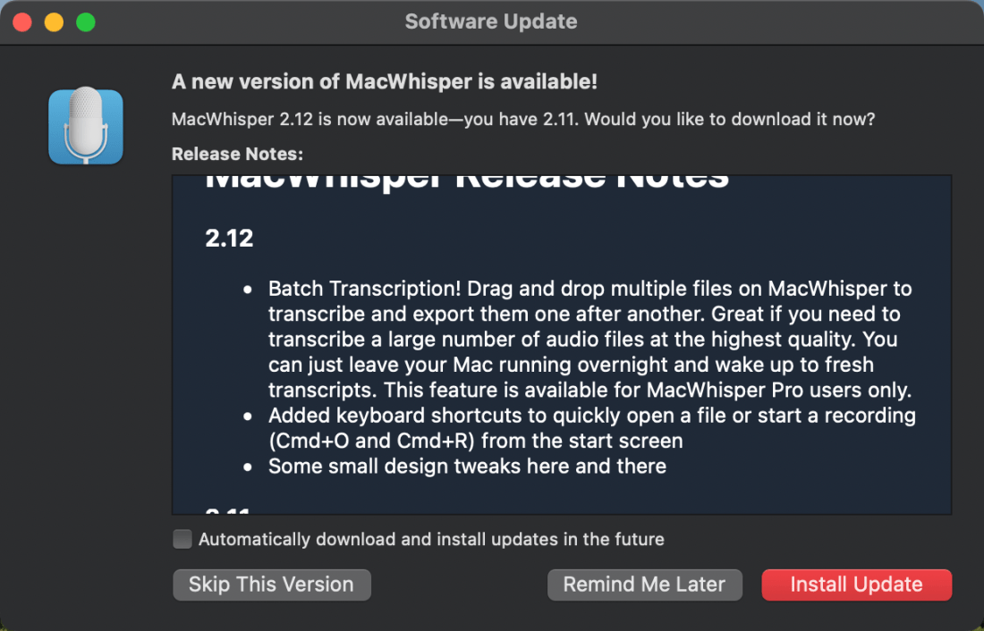 230314_MacWhisper 2.12 Version Notes