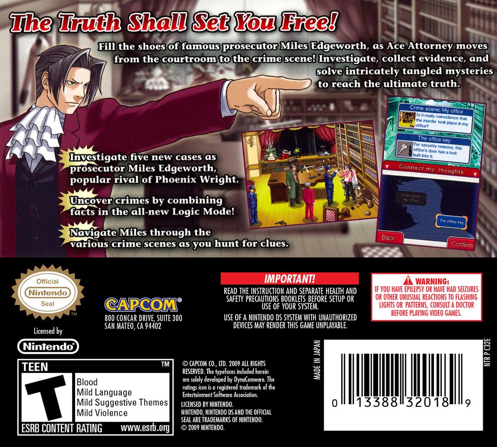 Ace Attorney Investigations - Miles Edgeworth Box Art - Back
