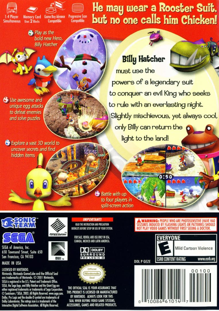 Billy Hatcher and the Giant Egg Box Art - Back