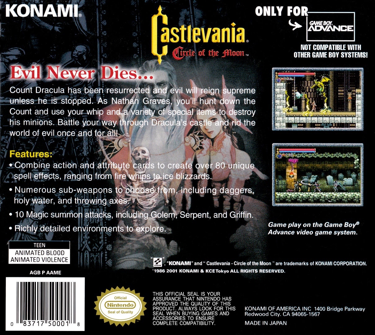 Castlevania - Circle of the Moon Box Art - Back