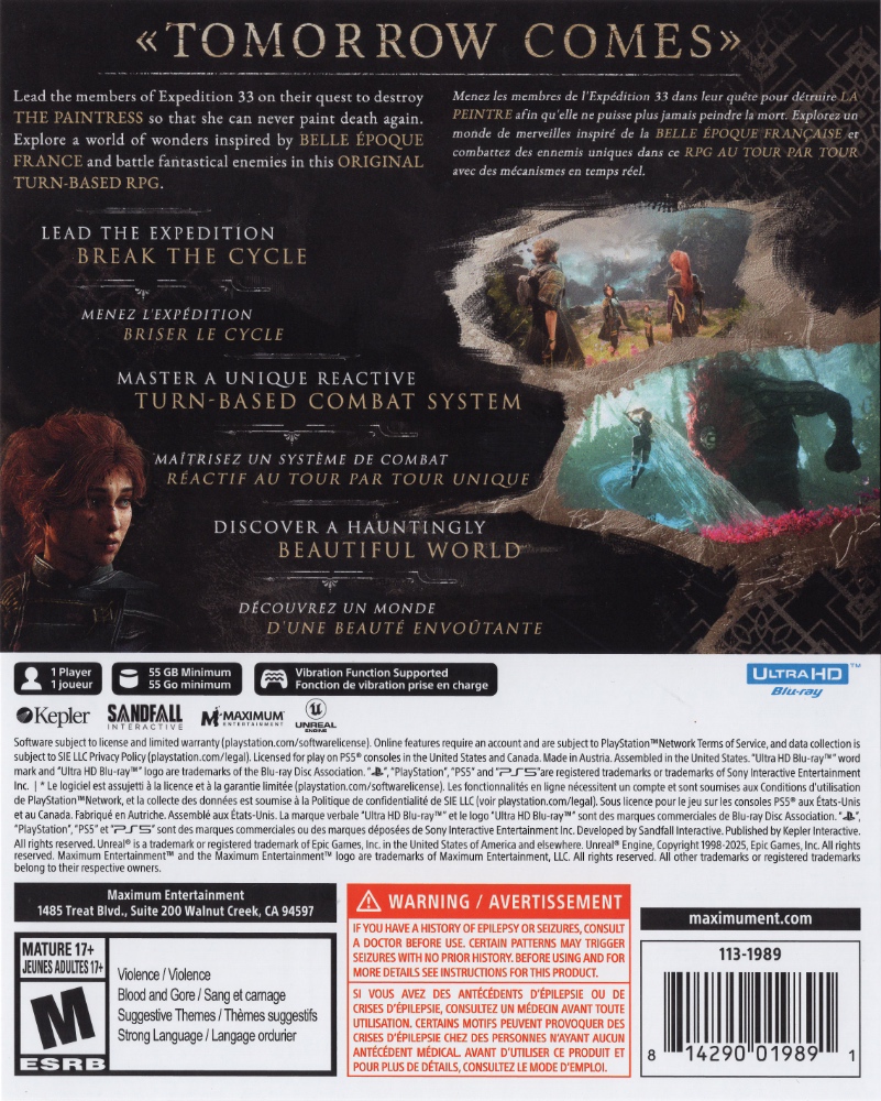 Clair Obscur - Expedition 33 Box Art - Back