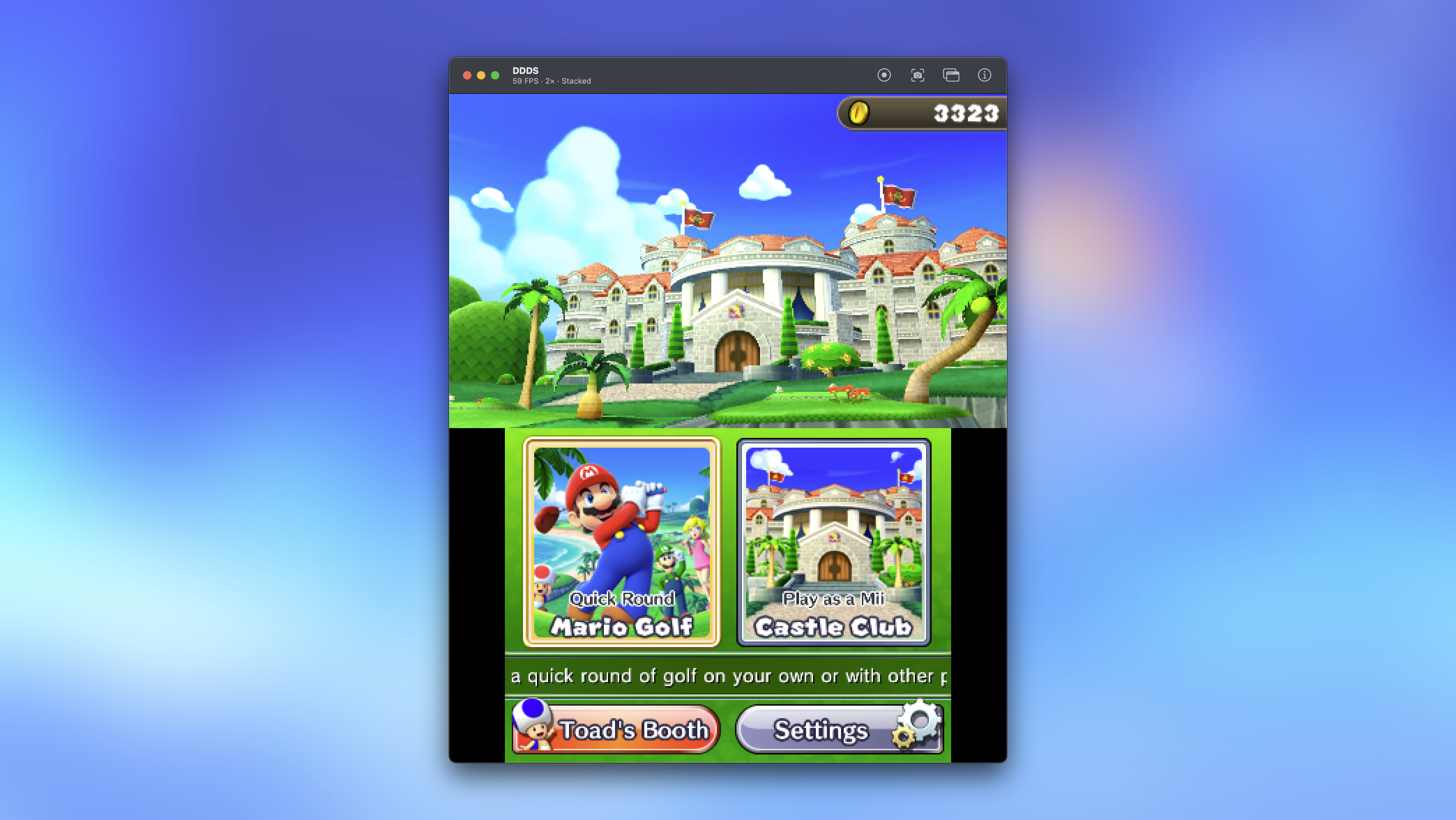 DDDS main window with a 2x scale of Mario Golf: World Tour
