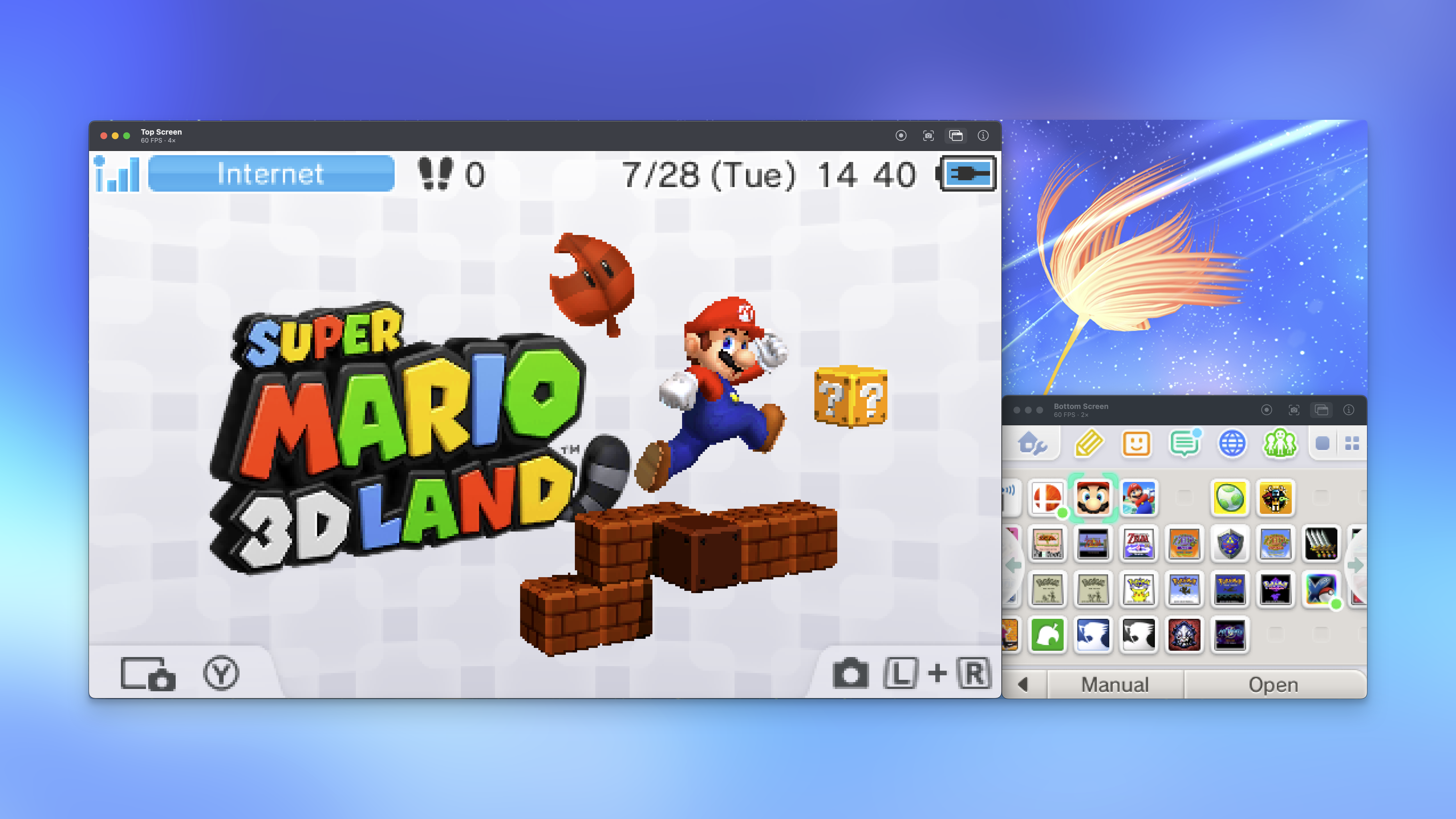Top and bottom screen split with a 4x and 2x scale