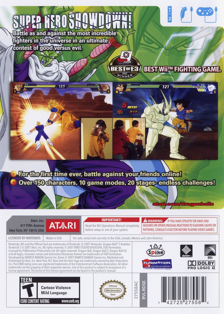 Dragon Ball Z - Budokai Tenkaichi 3 Box Art - Back