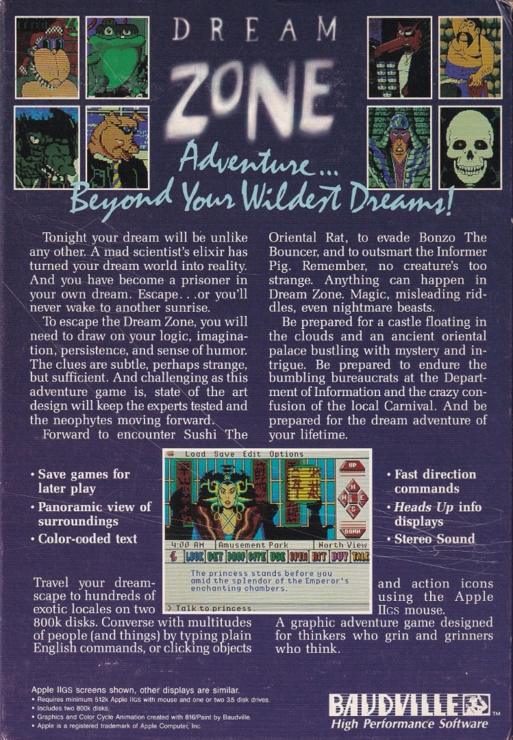 Dream Zone Box Art - Back