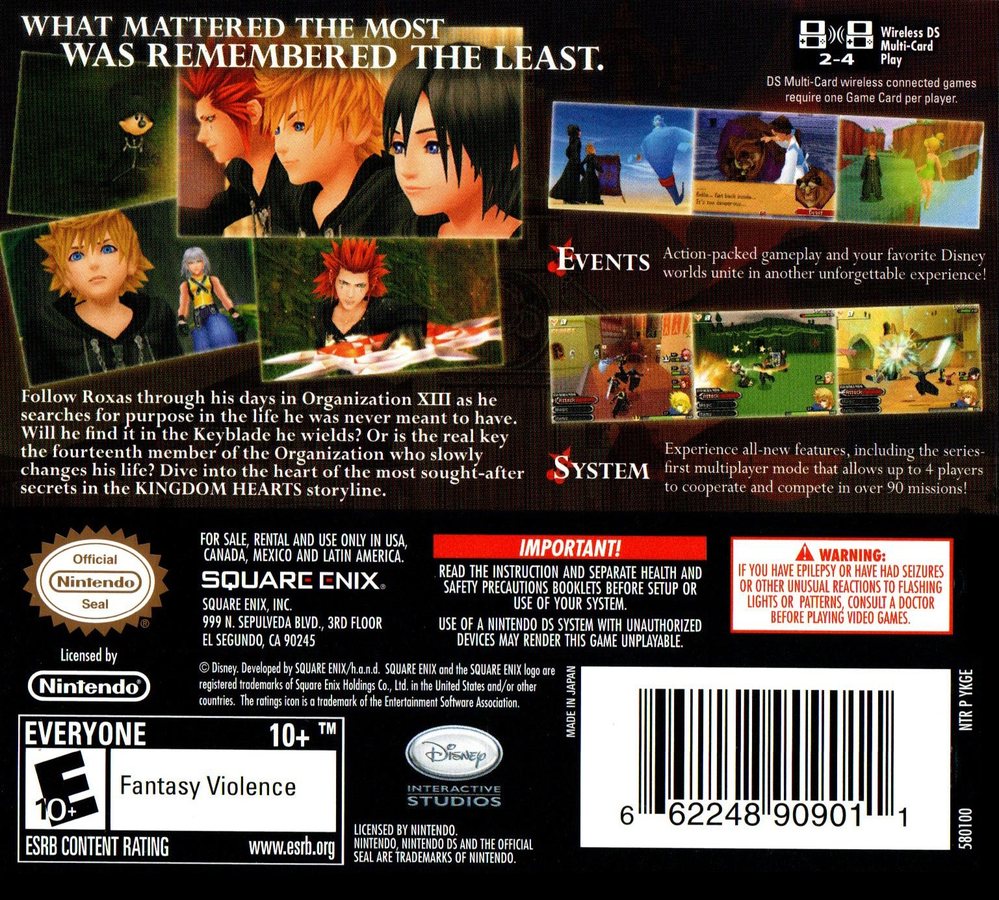 Kingdom Hearts 358-2 Days Box Art - Back