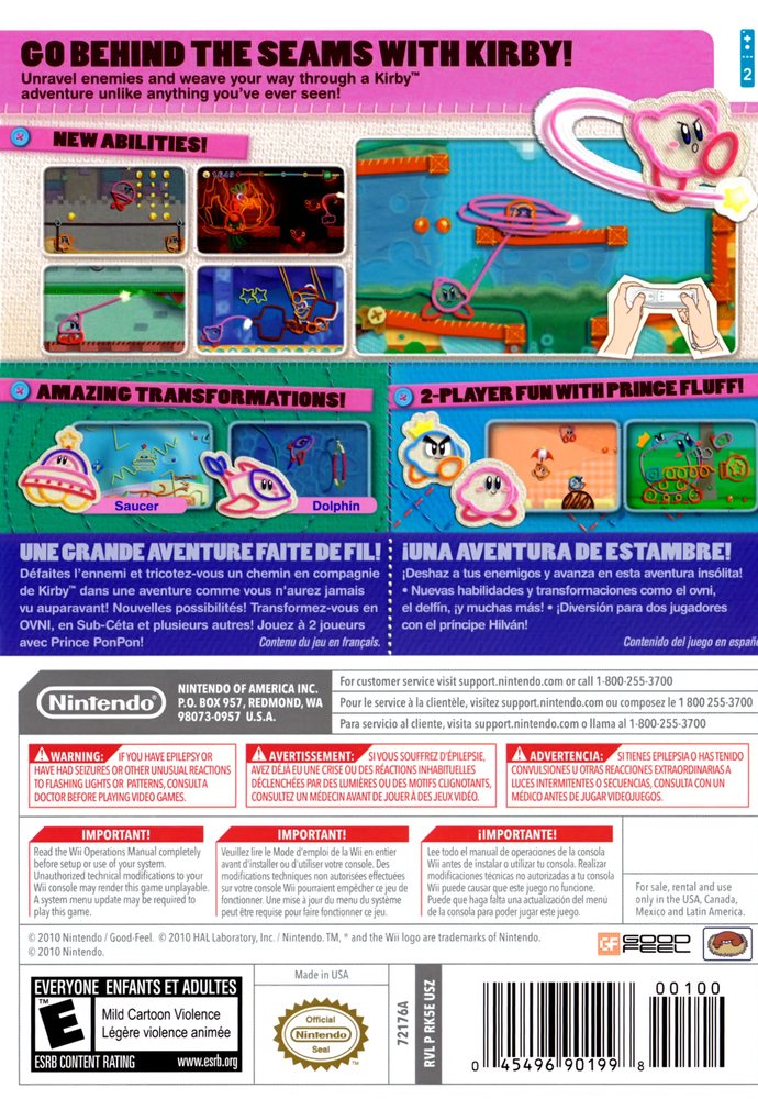 Kirby's Epic Yarn Box Art - Back