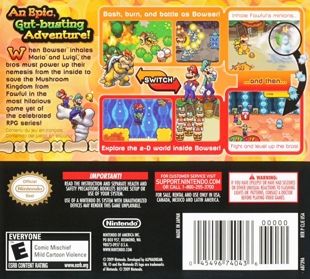 Mario & Luigi - Bowser's Inside Story Box Art - Back