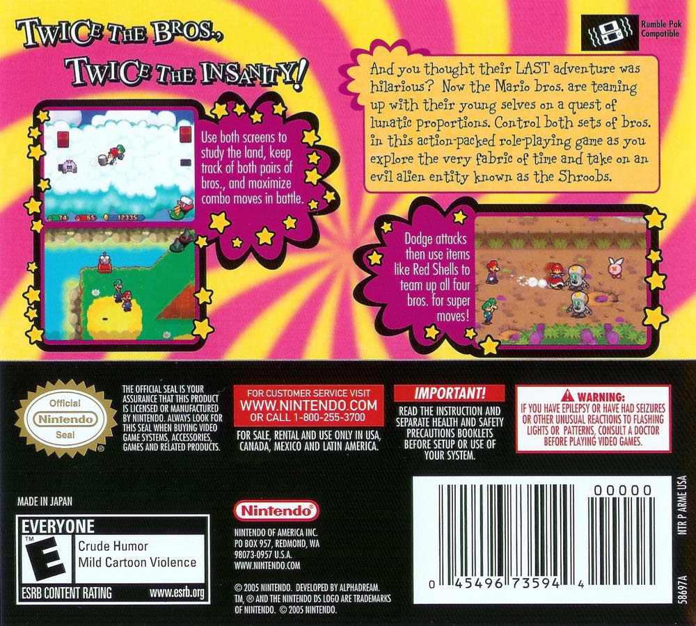 Mario & Luigi - Partners in Time Box Art - Back
