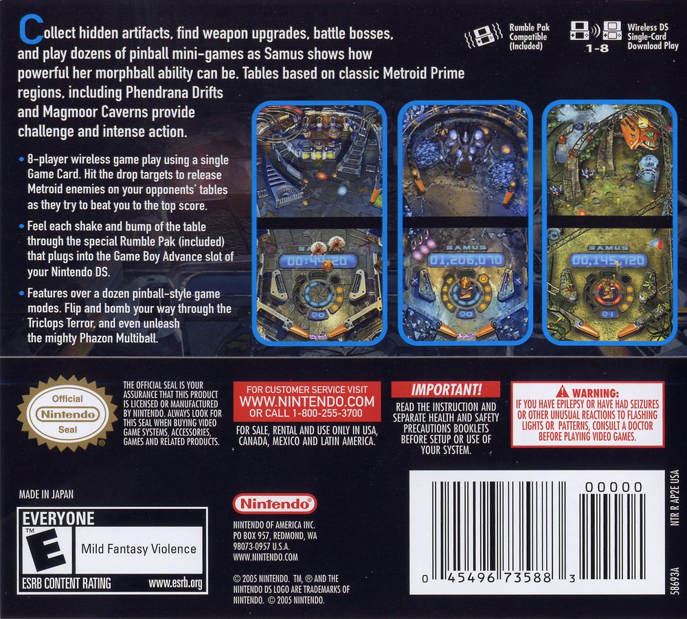 Metroid Prime Pinball Box Art - Back