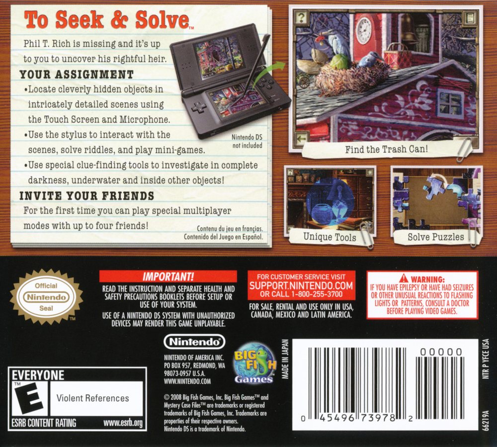 Mystery Case Files - MillionHeir Box Art - Back