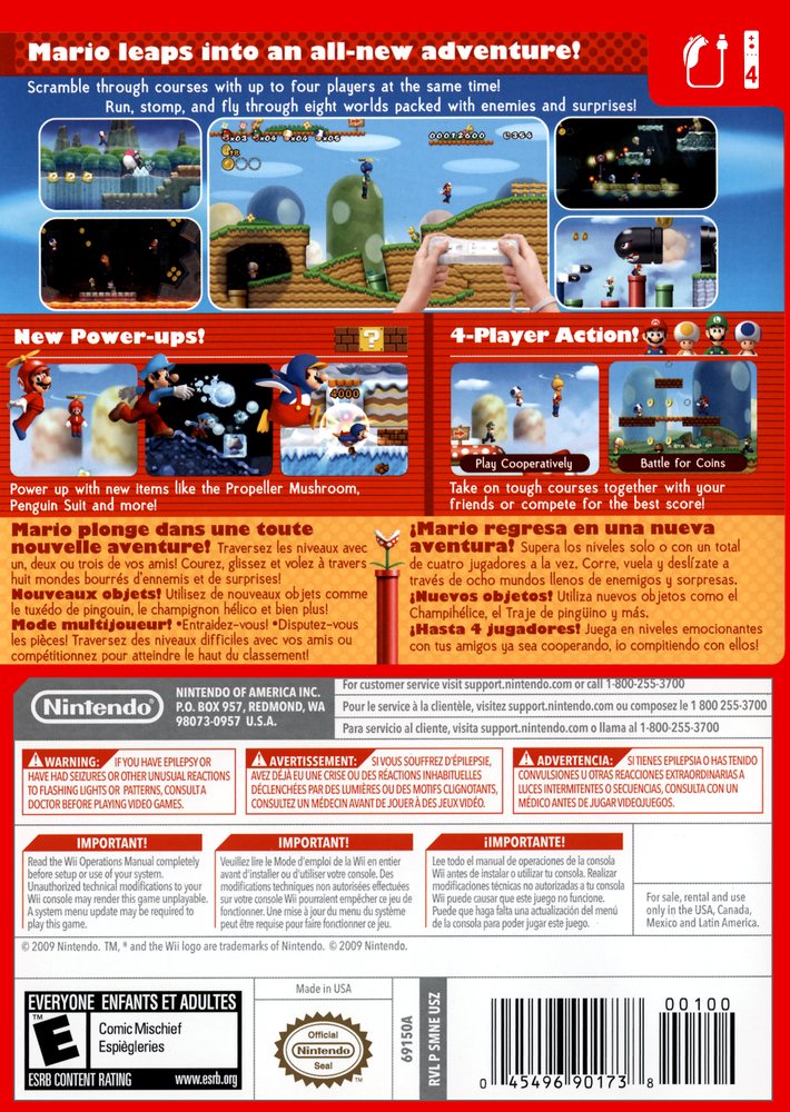 New Super Mario Bros. Wii Box Art - Back