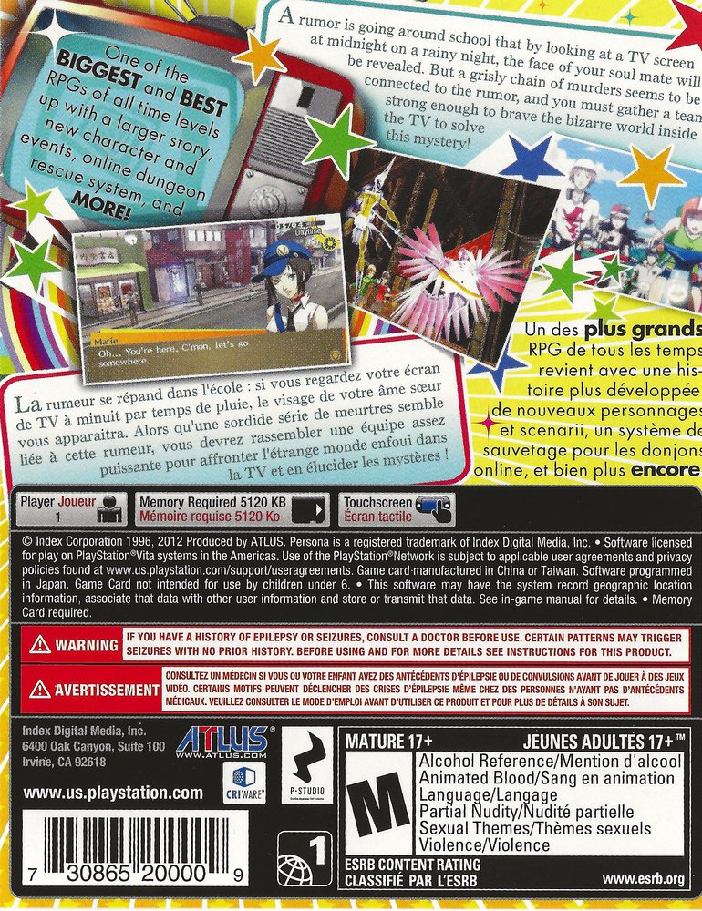 Persona 4 Golden Box Art - Back