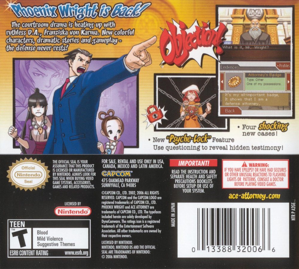 Phoenix Wright - Ace Attorney – Justice for All Box Art - Back