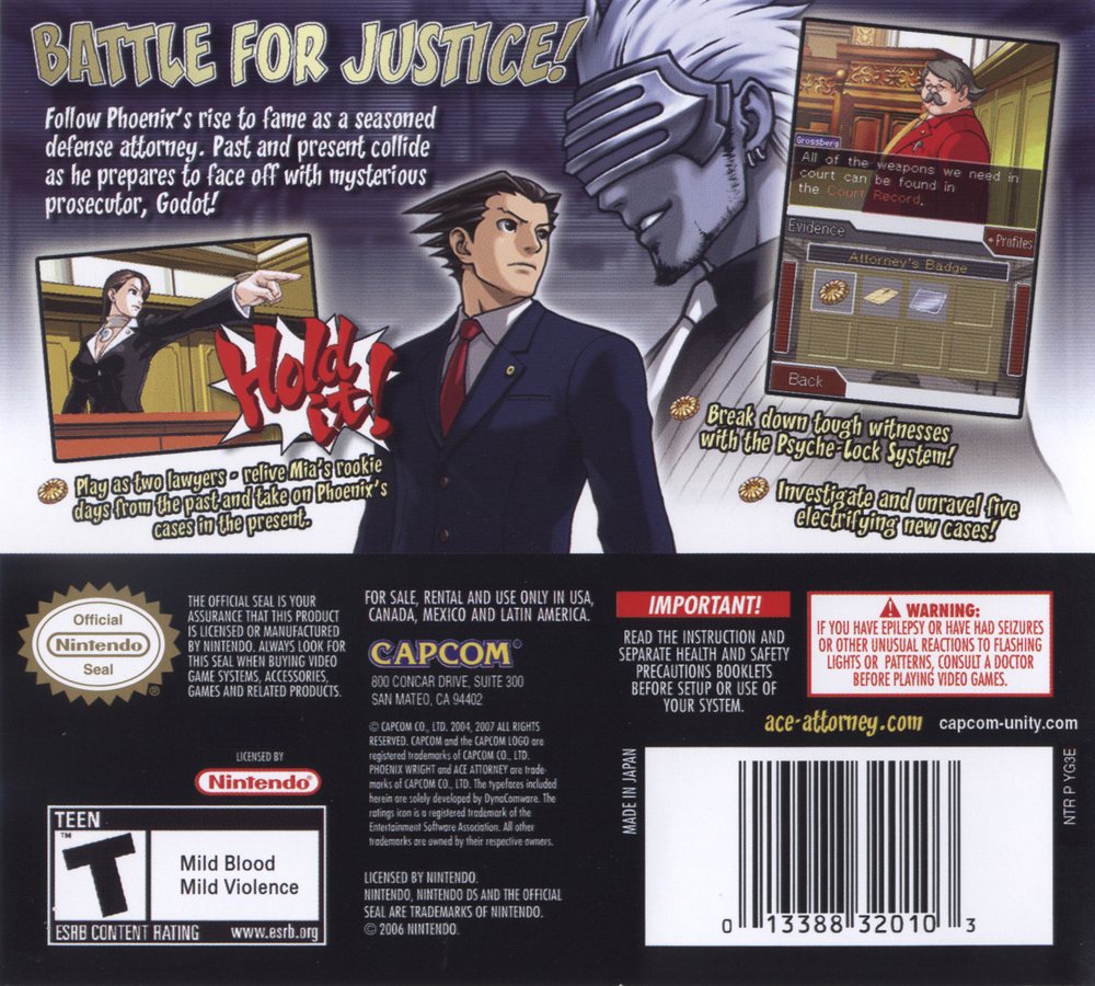 Phoenix Wright - Ace Attorney – Trials and Tribulations Box Art - Back