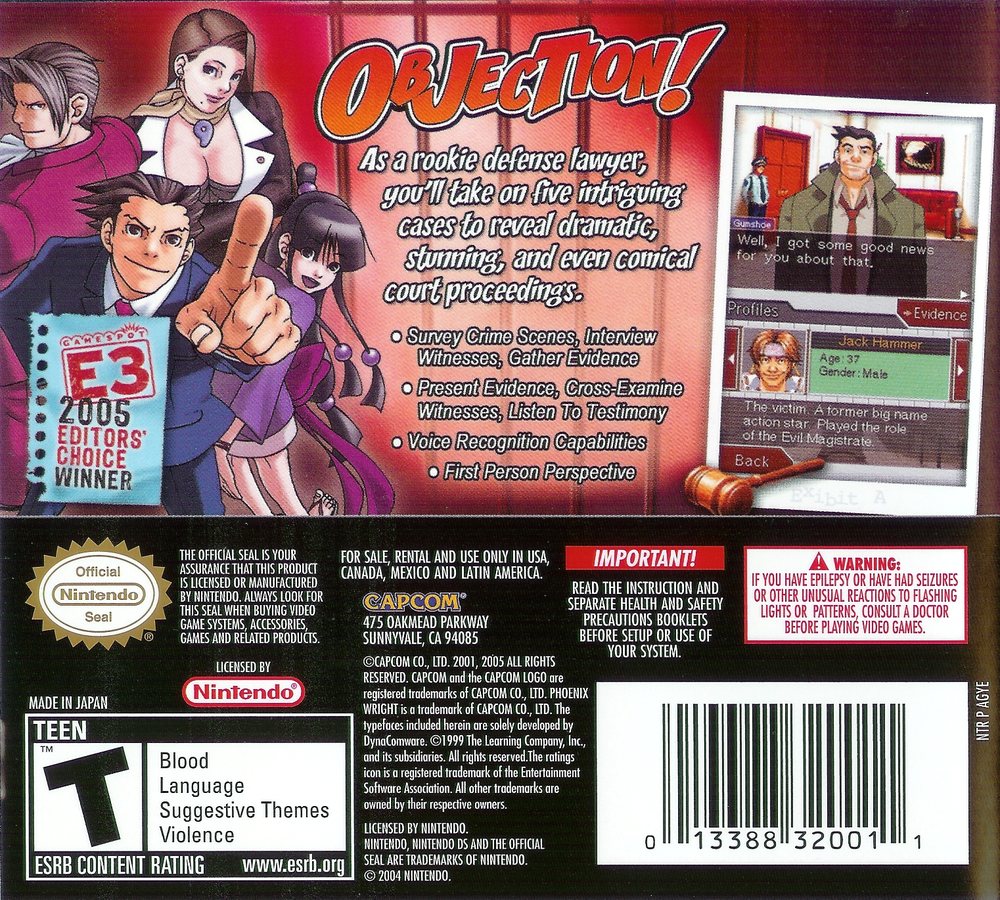 Phoenix Wright - Ace Attorney Box Art - Back