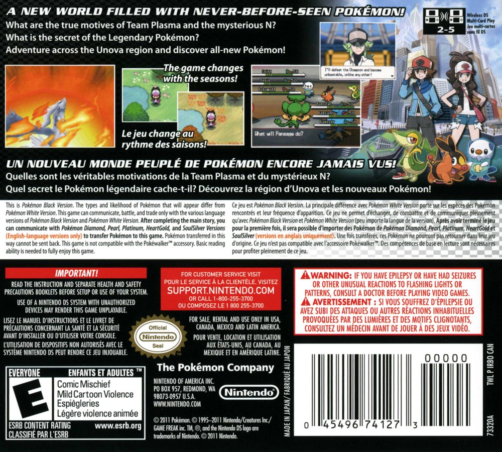 Pokémon Black Version Box Art - Back