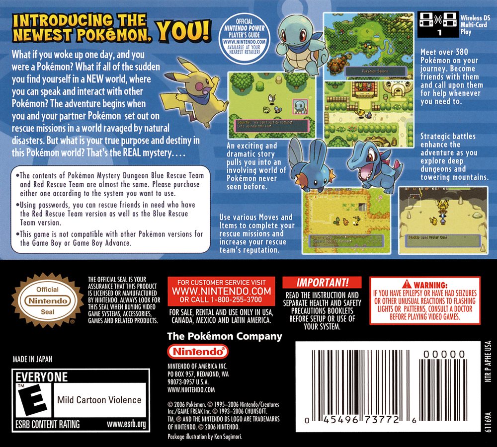 Pokémon Mystery Dungeon - Blue Rescue Team Box Art - Back