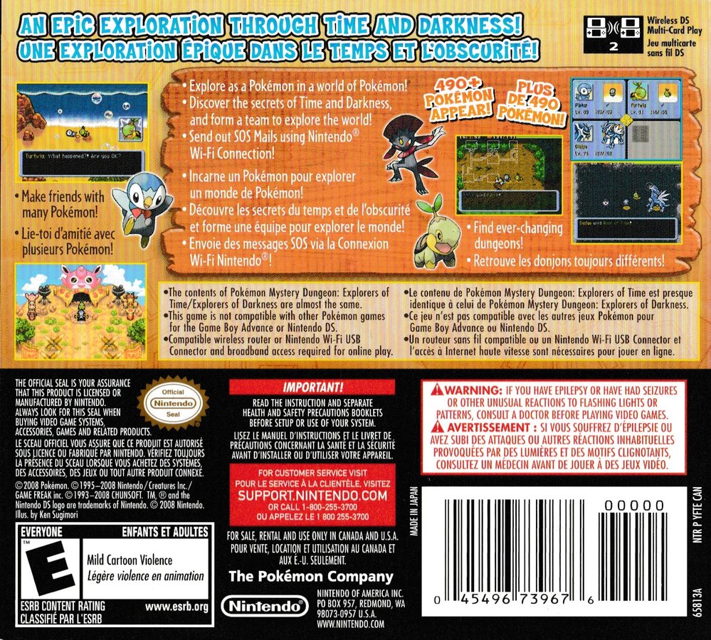 Pokémon Mystery Dungeon - Explorers of Time Box Art - Back