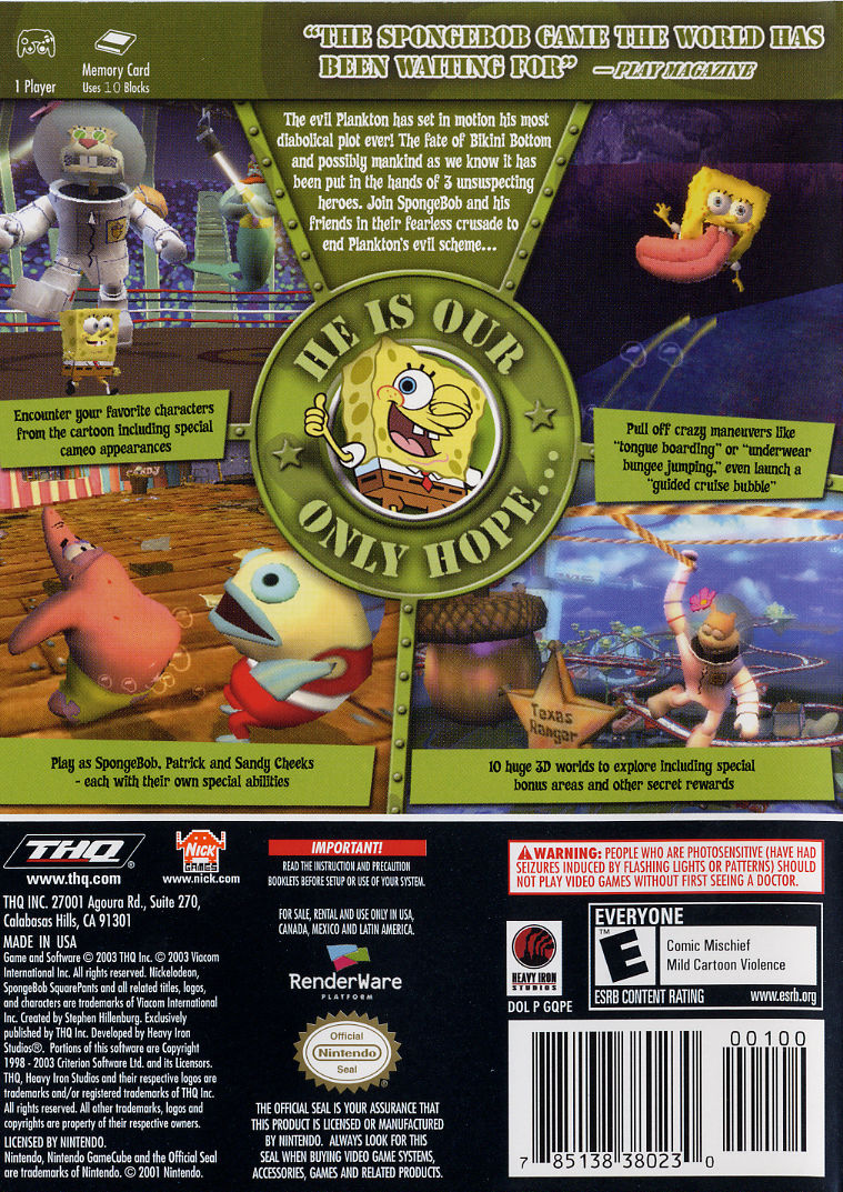 Spongebob Battle for Bikini Bottom Box Art - Back
