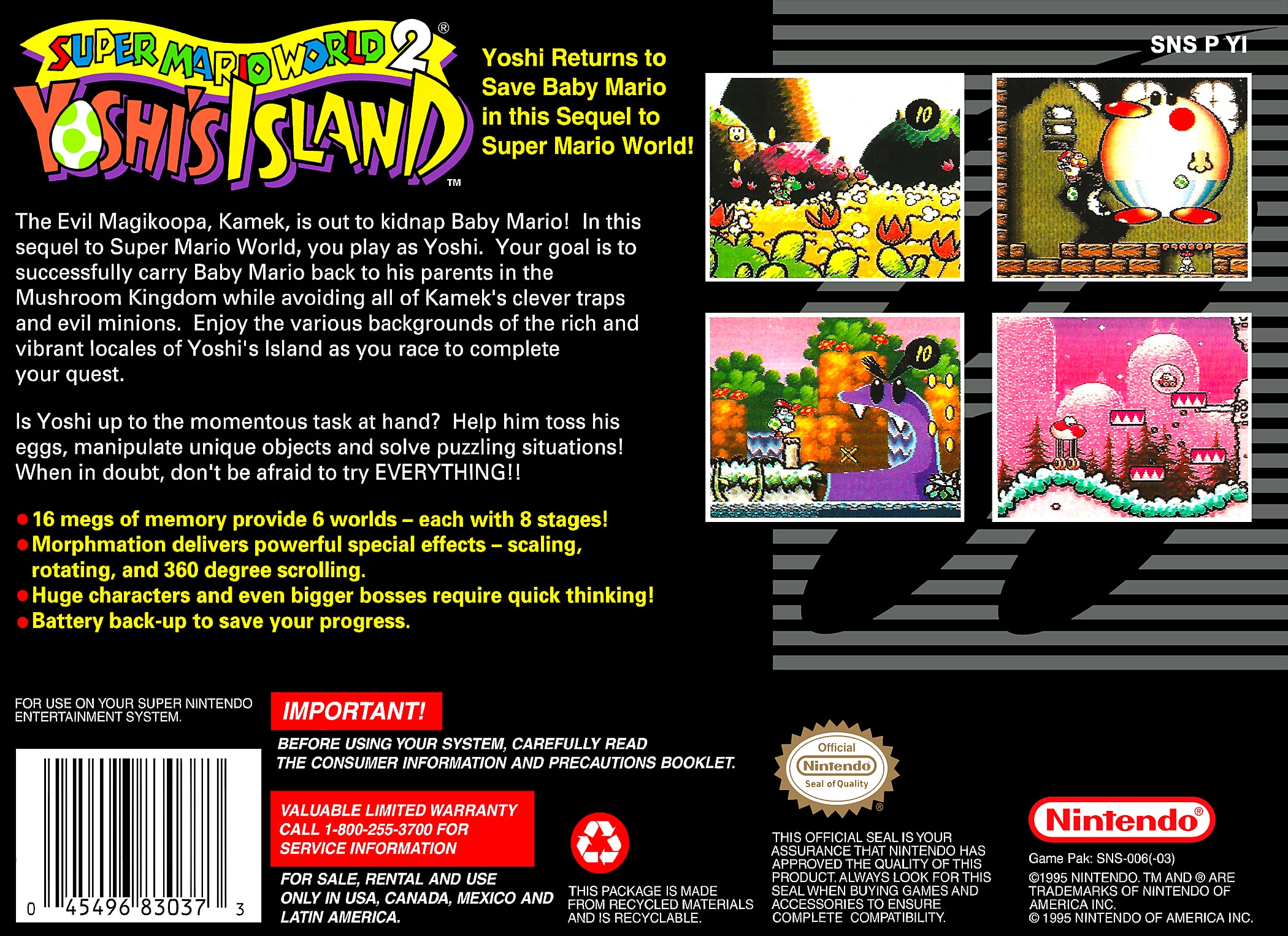Super Mario World 2 - Yoshi's Island Box Art_Back