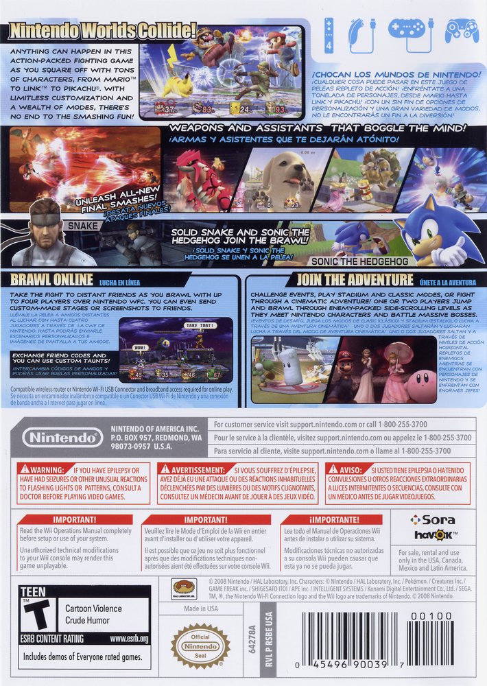 Super Smash Bros. Brawl Box Art - Back