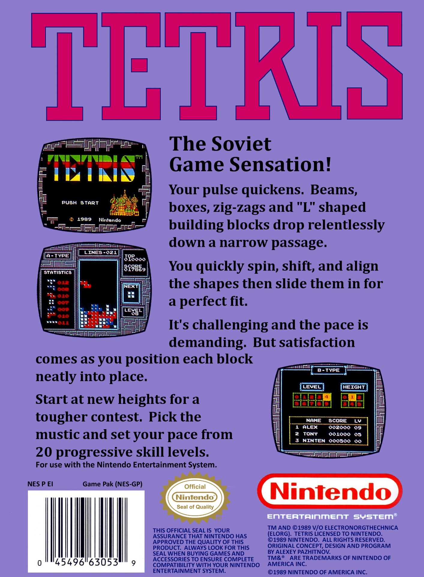 Tetris NES Box Art - Back